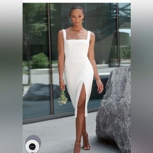 Jenny Yoo white midi dress.